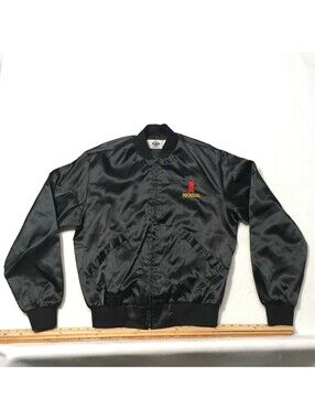 Vintage Michelob Beer Anheuser Busch Zip Black Satin Bomber Jacket  Men's medium